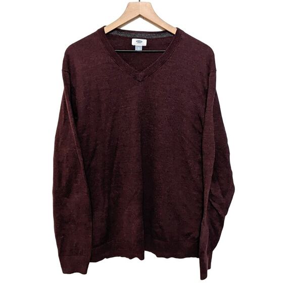 Old Navy Other - Old Navy Sweater Mens XL Brown Red V Neck Long Sleeve Cotton Blend Pullover